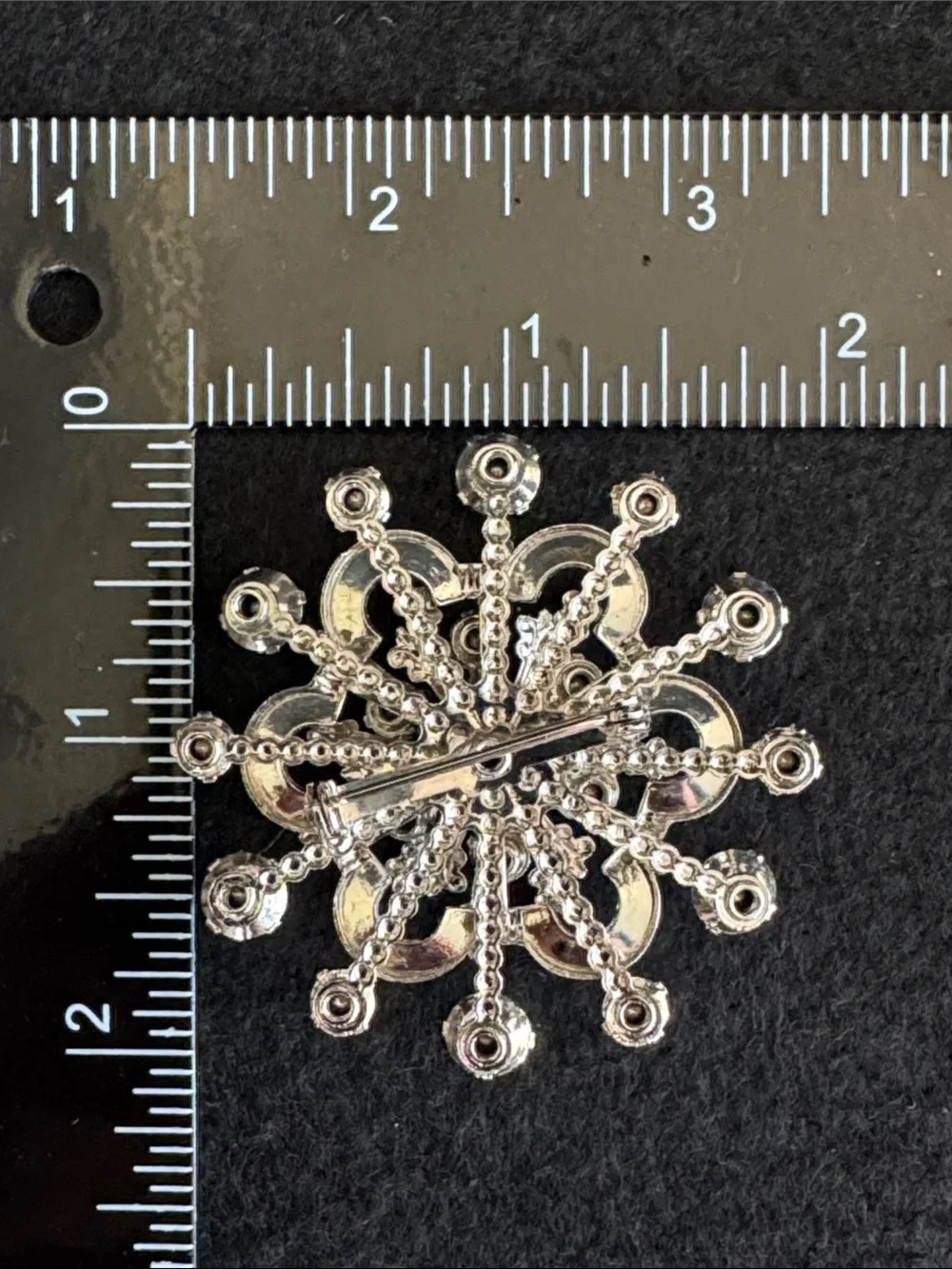 VTG Starburst Rhinestone Brooch Pin Silver Tone Mid Century Snowflake